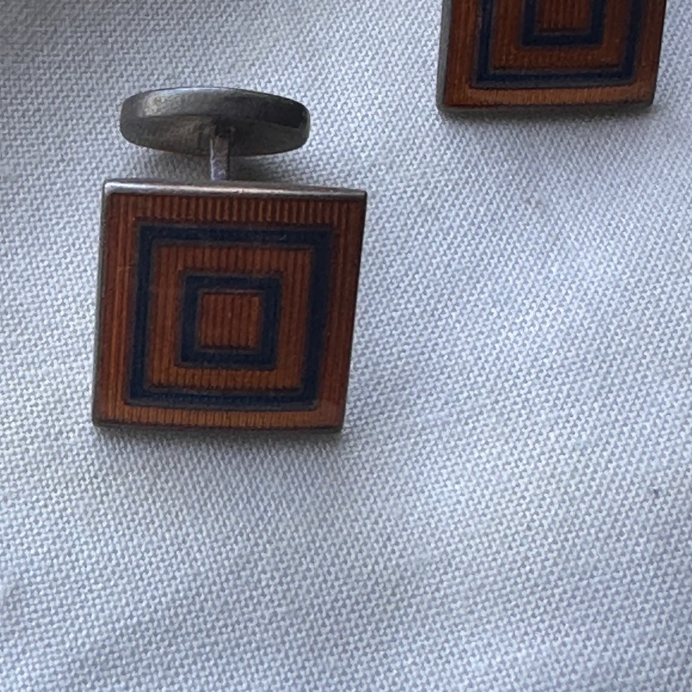 Vintage Geometric Enamel Square Cufflinks – Mid-Century Modern Design